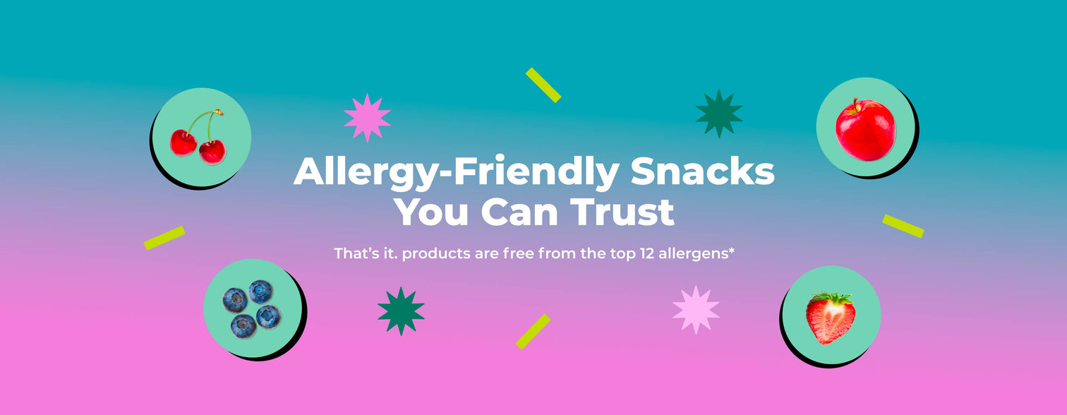 That's it. allergy-friendly snacks banner