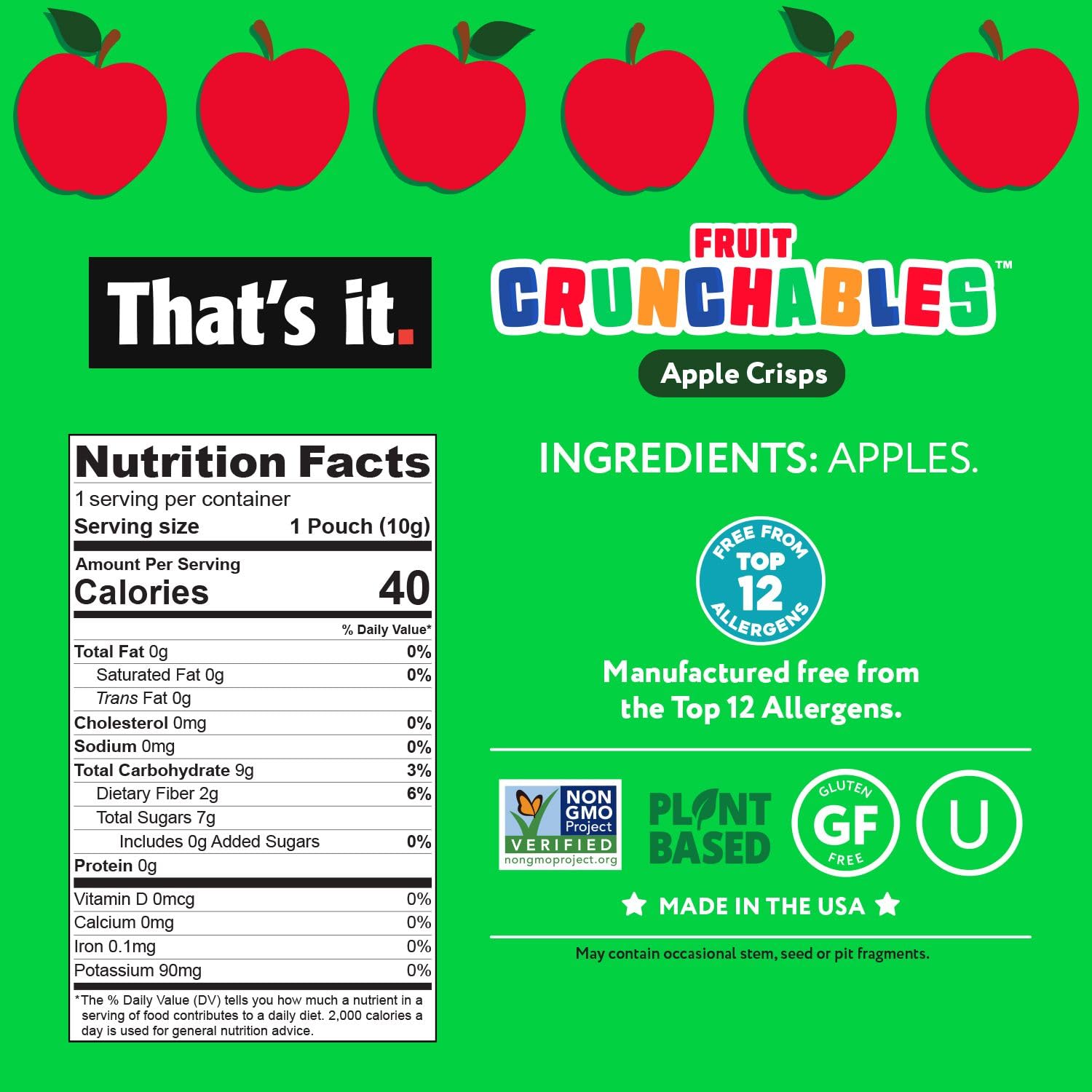 Apple Crisps Fruit Crunchables (15 Packs) nutrition facts label