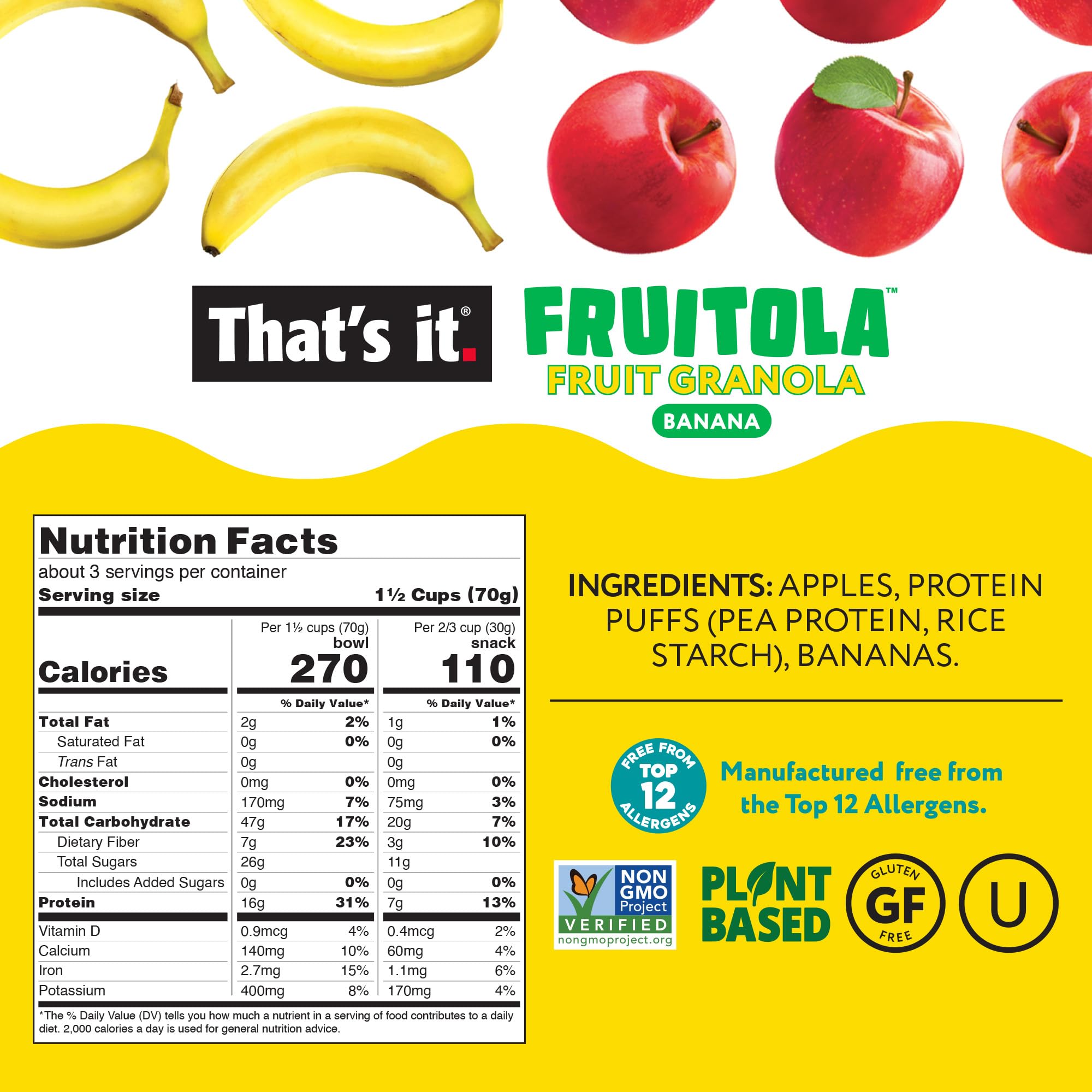 Banana Fruitola Fruit Granola (3 Packs) - 7oz nutrition facts label