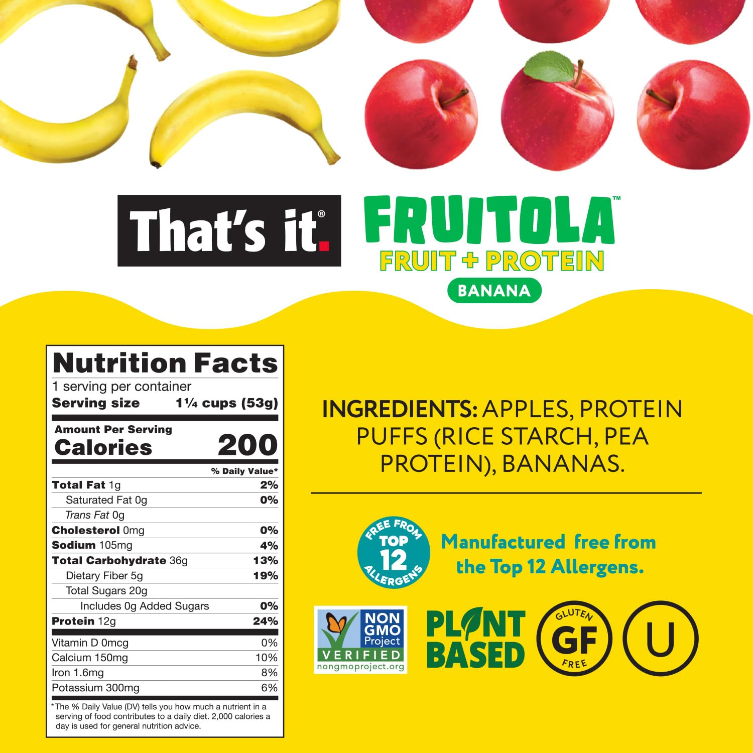 Banana Fruitola Fruit Granola - Snack Size (4 Packs) - 1.9oz nutrition facts label