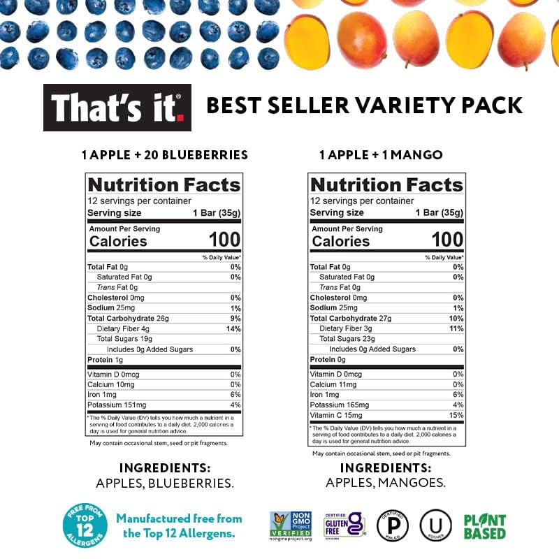 Best Sellers Fruit Bar Variety Pack - Blueberry, Cherry, Fig, Mango & Strawberry (20 Bars) photo 3