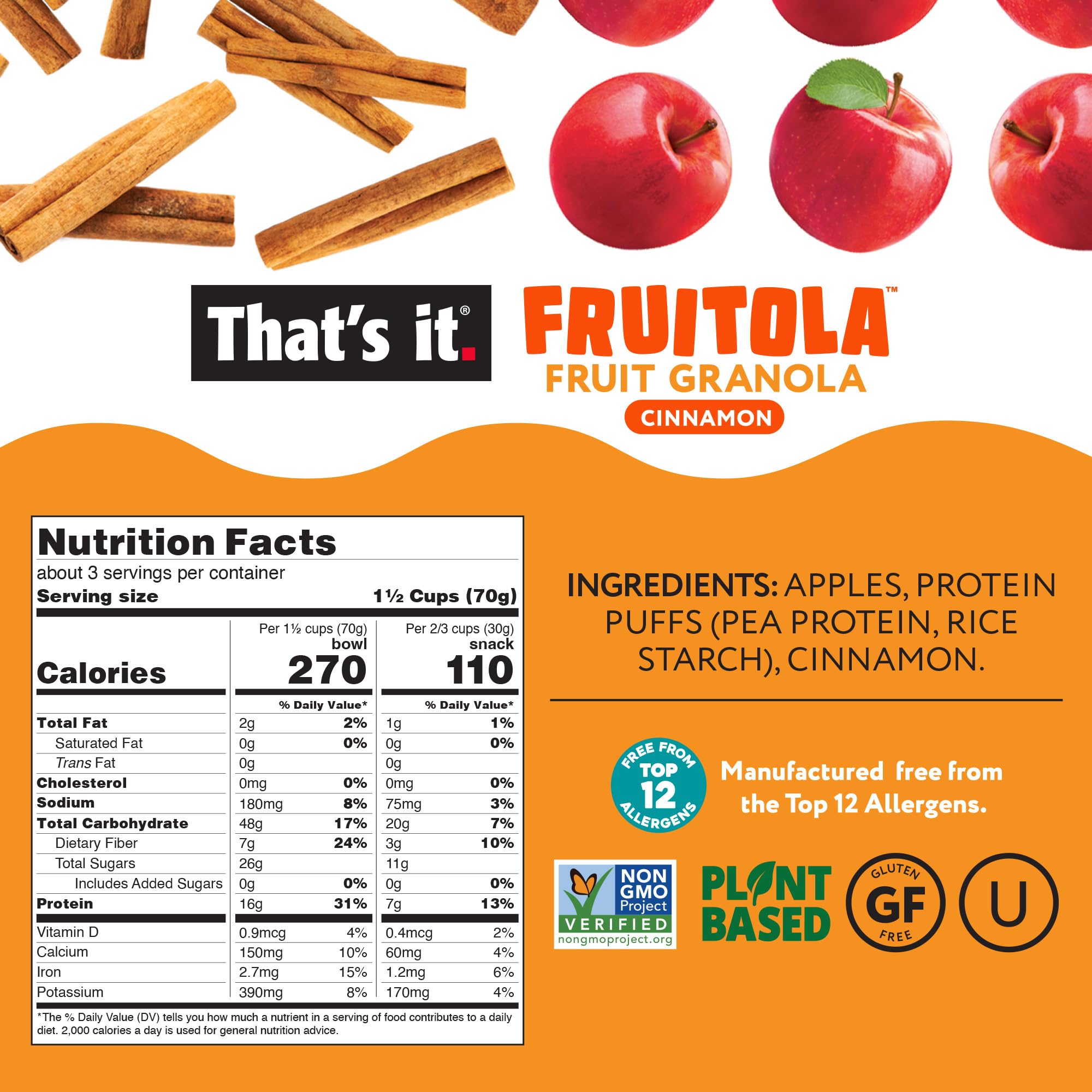 Cinnamon Fruitola Fruit Granola (3 Packs) - 7oz nutrition facts label