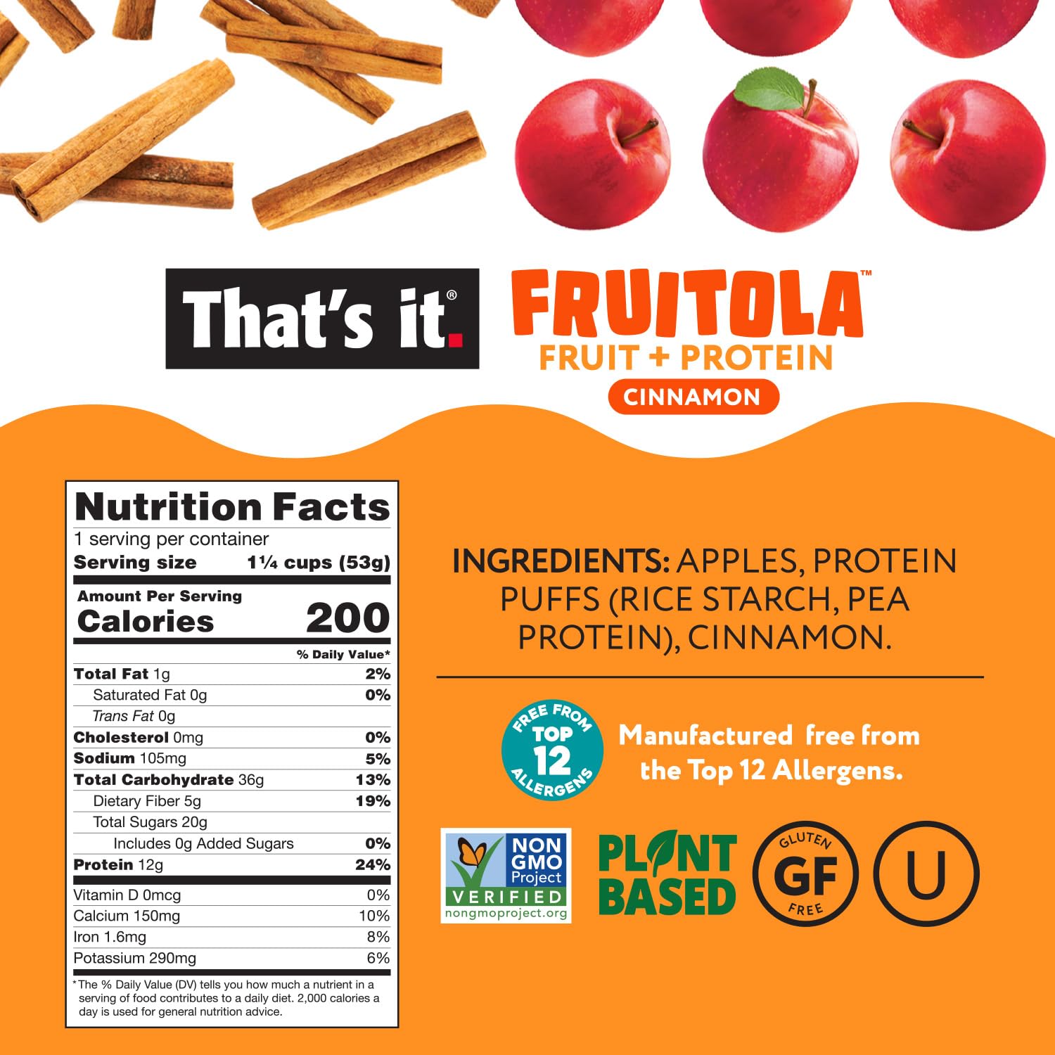Cinnamon Fruitola Fruit Granola - Snack Size (4 Packs) - 1.9oz nutrition facts label