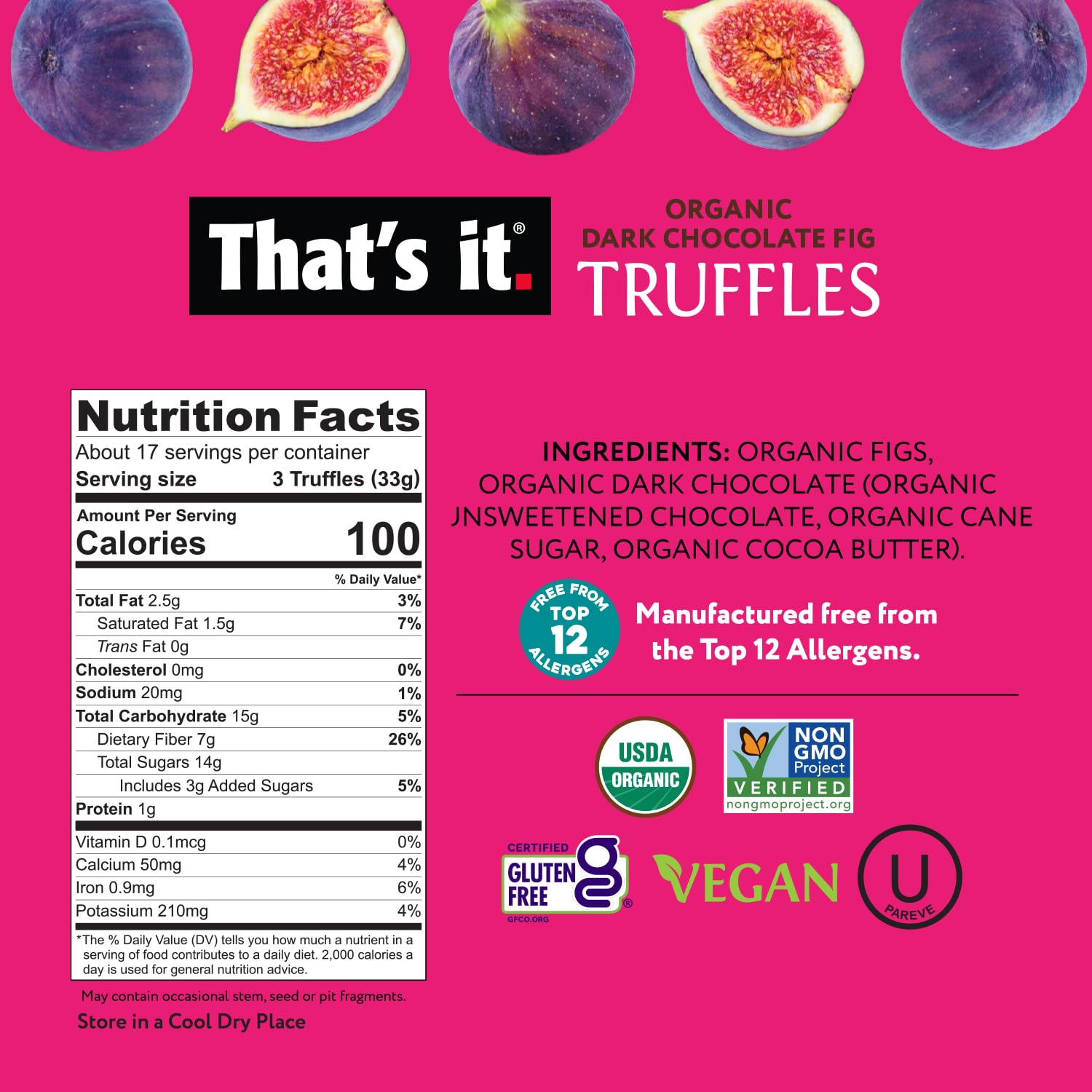 Organic Dark Chocolate Fig Truffles (20 oz) nutrition facts label