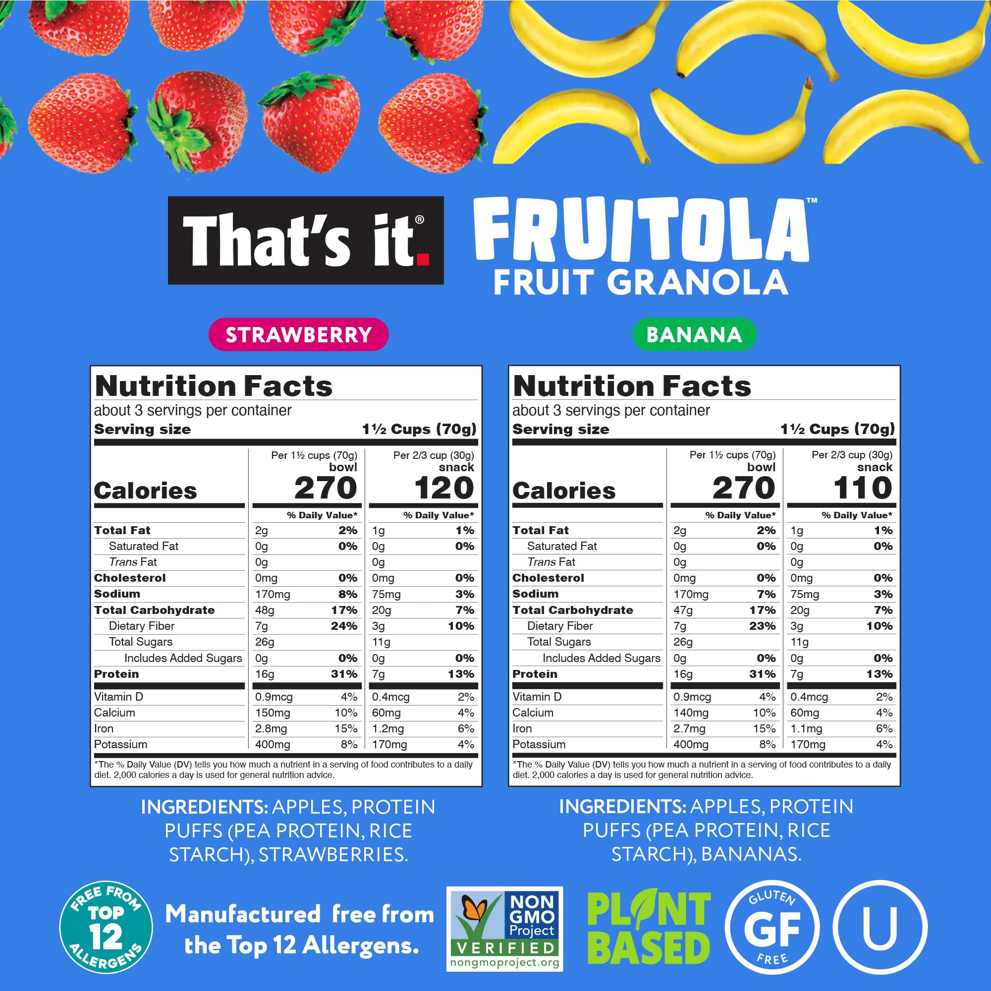 Fruitola Fruit Granola Variety Pack (4 Packs) - 7oz nutrition facts label