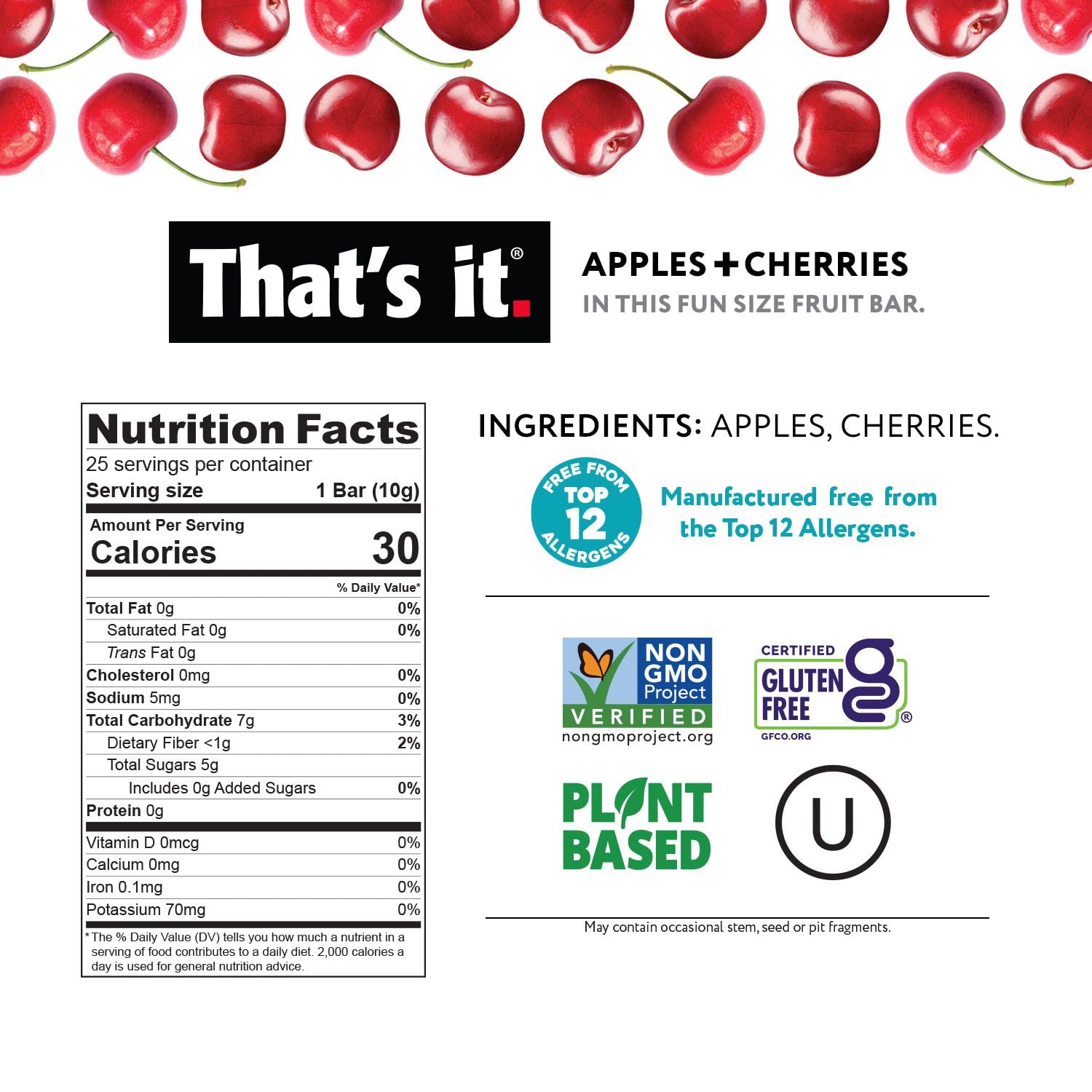 Fun Size Variety Pack - Cherry & Cinnamon (50 Bars) nutrition facts label