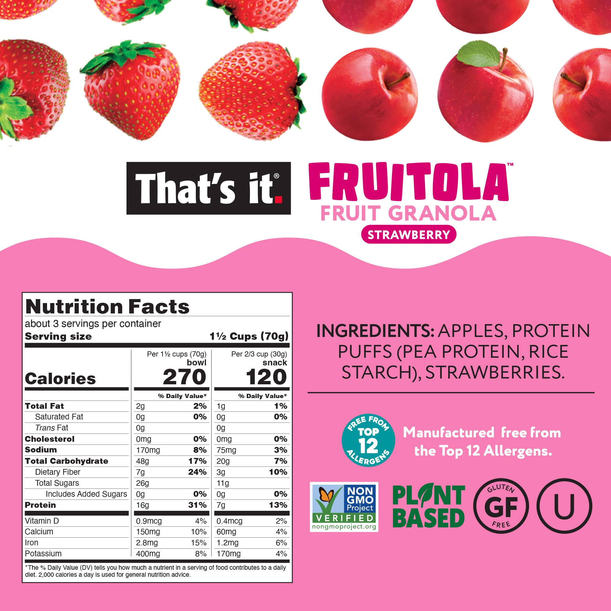 Strawberry Fruitola Fruit Granola (3 Packs) - 7oz nutrition facts label