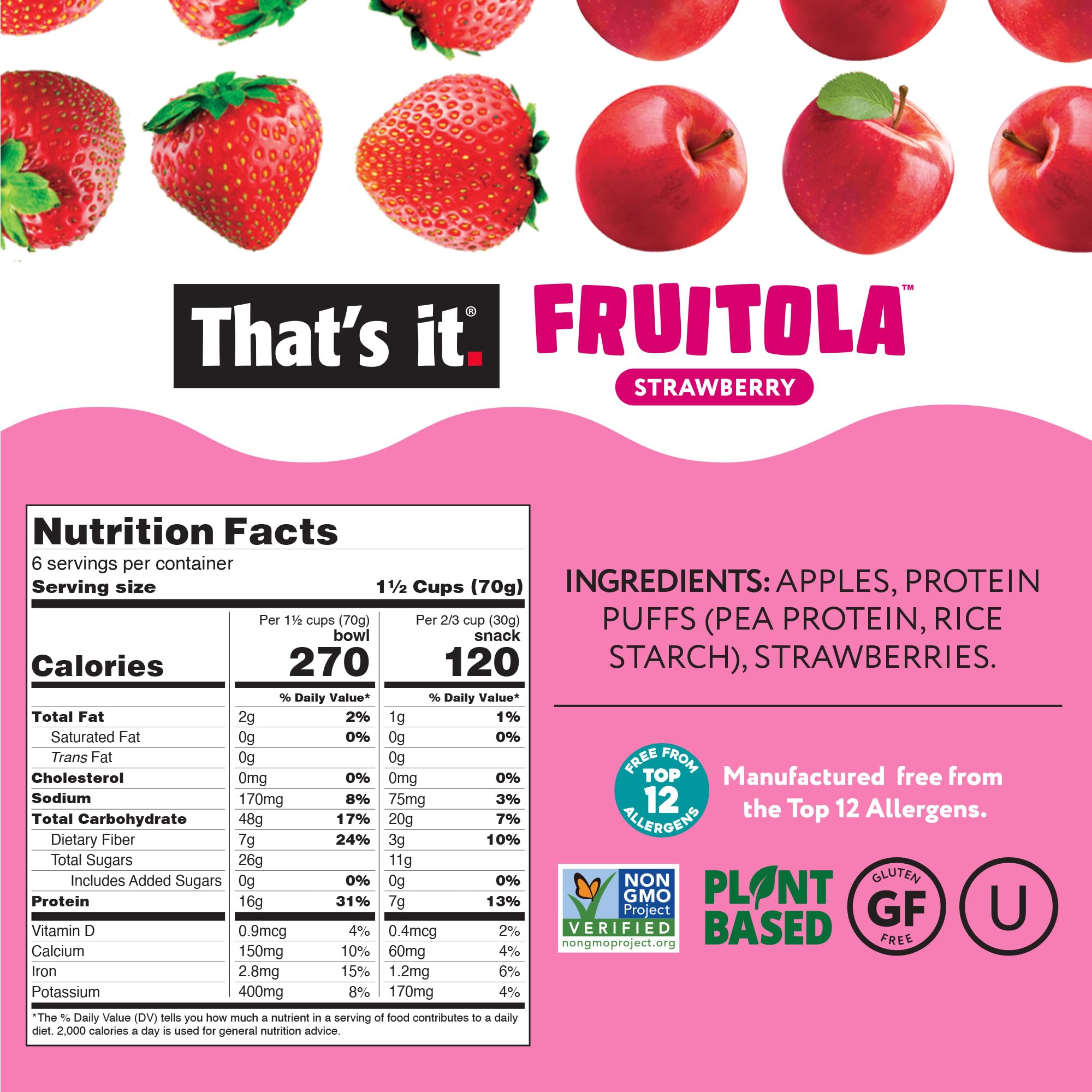 Strawberry Fruitola Fruit Granola (Family Size) - 14oz nutrition facts label