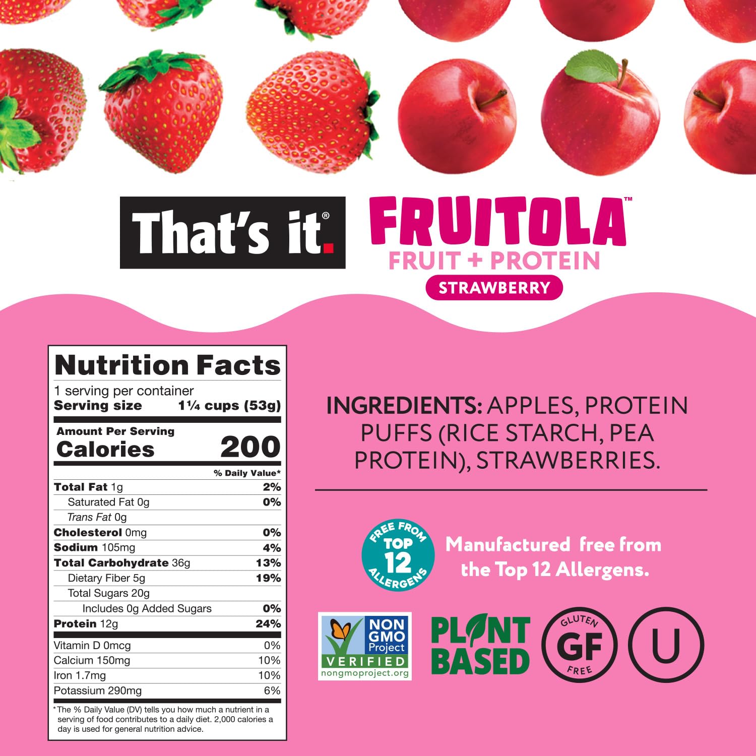 Strawberry Fruitola Fruit Granola - Snack Size (4 Packs) - 1.9oz nutrition facts label