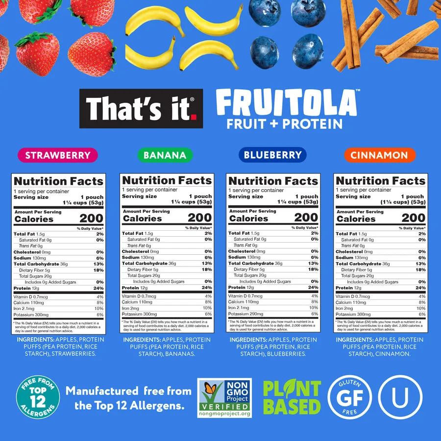 Fruitola Fruit Granola Snack Size Variety Pack (4 Packs) - 1.9oz packaging