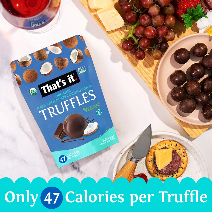 Organic Dark Chocolate Fruit Truffles Variety Pack - Banana, Coconut & Fig (3 Packs) packaging