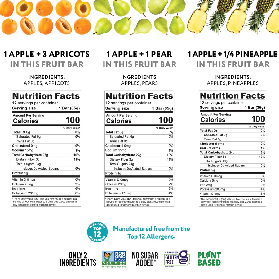 Fruit Bar Variety Pack - Apricot, Pear  & Pineapple (36 Bars) packaging